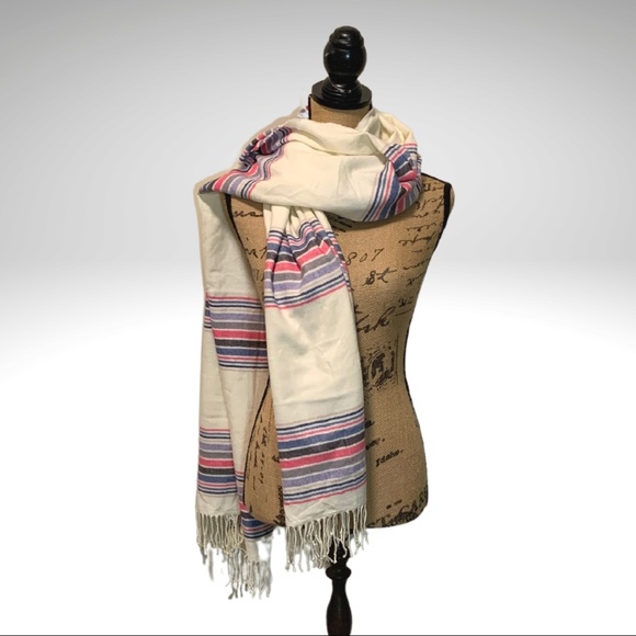 Gap Modal Multicolor Striped Scarf with Twisted Rope Fringes 84x25" - Picture 3 of 9